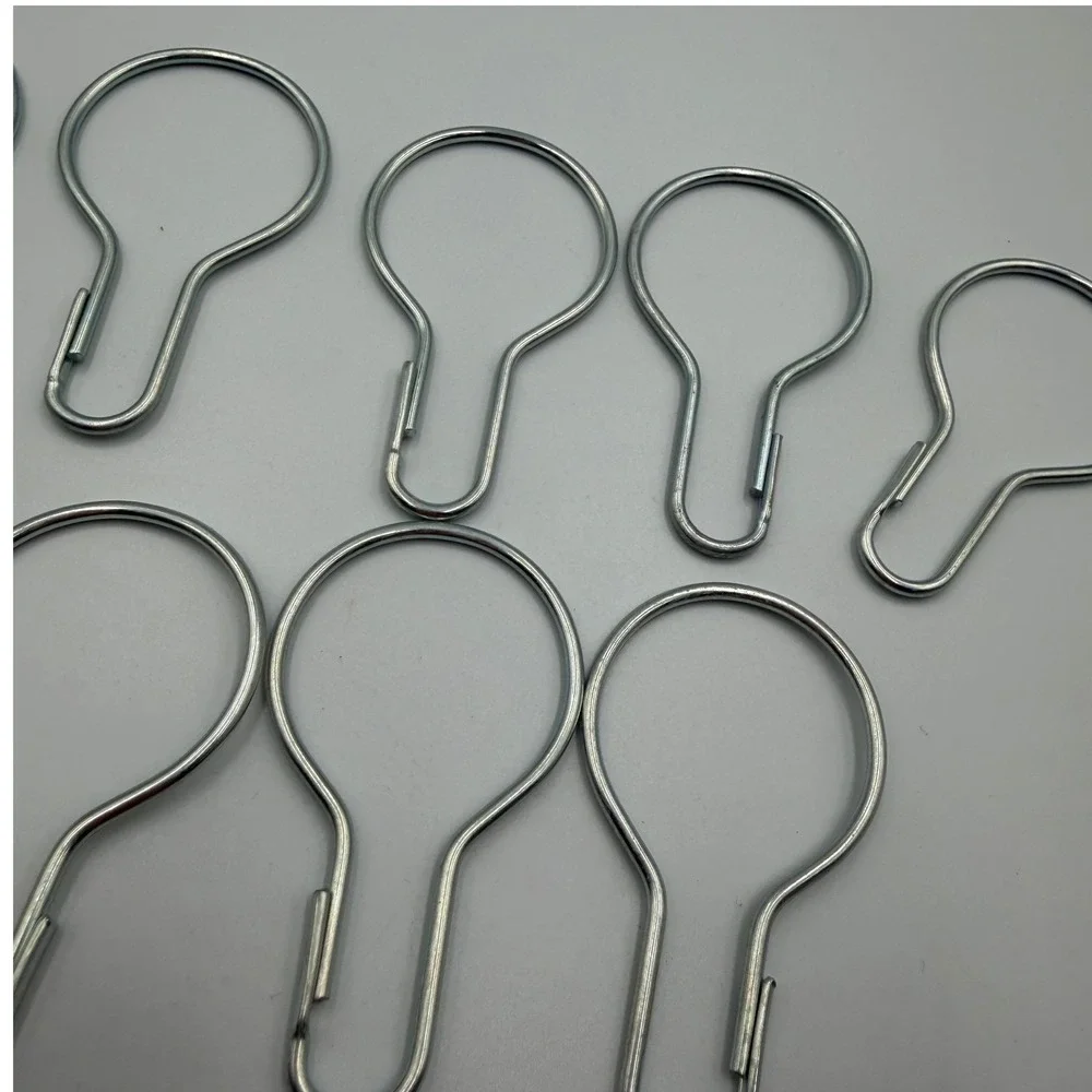 Vtg Steel Shower Curtain Hooks Rings Set of 9 Silver Metal Pear Shape Hooks